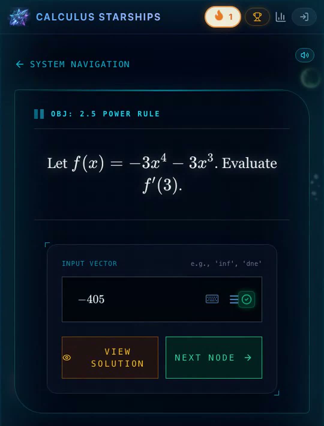 Inside Calculus Starships — auto-graded calculus practice